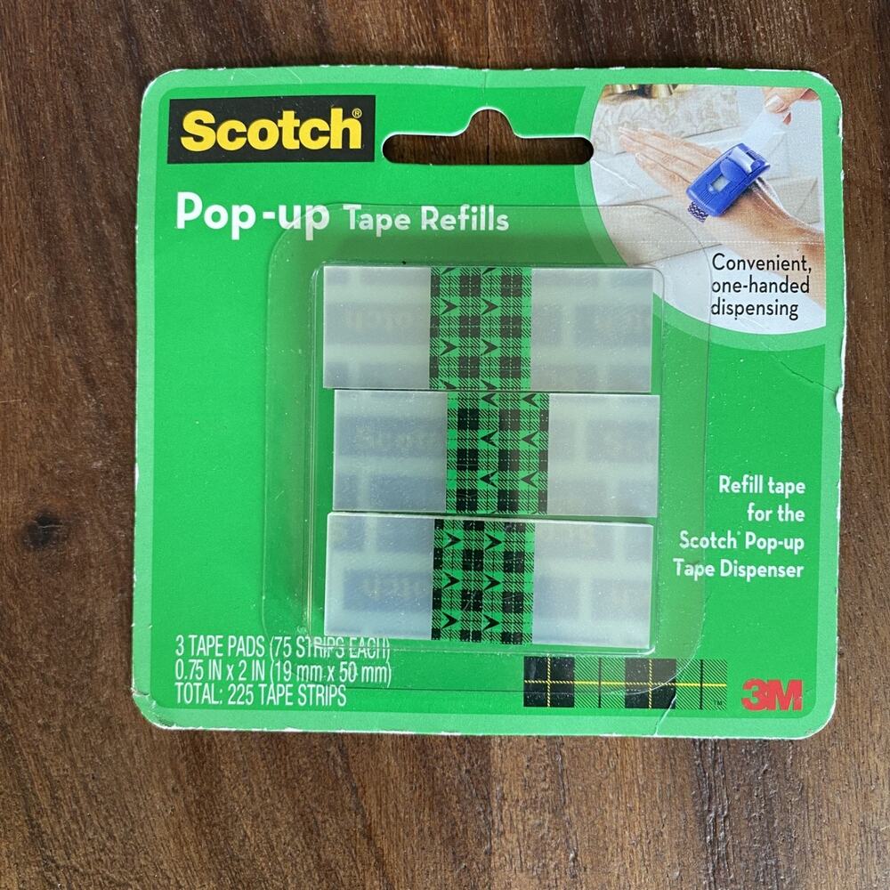 Scotch Pop Up Tape Refills - 3 Tape Pads 75 Strips Each (225 Total Strips) New